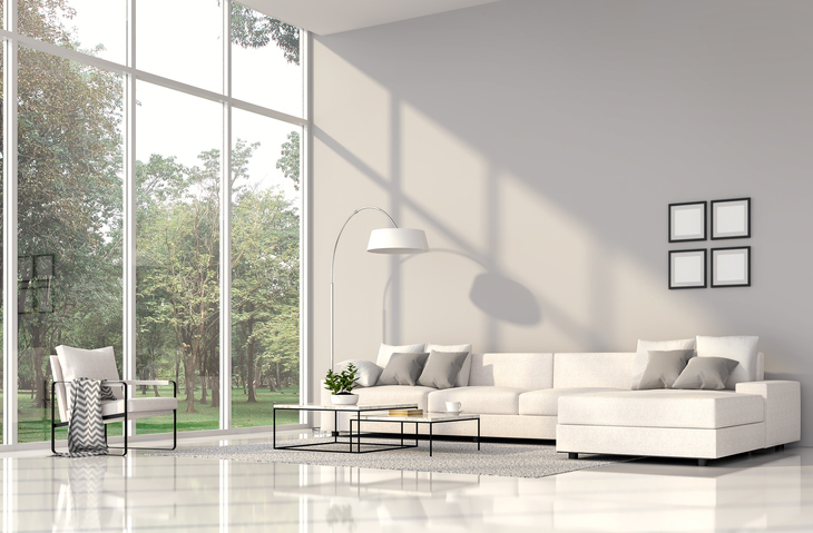 Modern living room interior with nature view 3d render